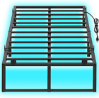 Twin Bed Frame with Charging Station and LED Lights, Metal Platform Bed Frame wi
