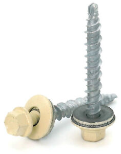 #10 Hex Washer Head Roofing Screws Mech Galv Mini-Drillers | Ivory Finish