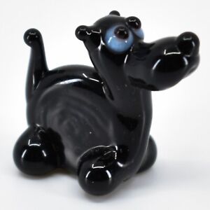 Handmade Ukrainian Lampworking Black Terrier Puppy Dog Blown Glass Figurine