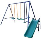 A-Frame Metal Swing Set w/ Slide Glider for Kids