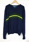 Vintage Polo Ralph Lauren Cable Knit Sweater Mens 2XL Stripe V-Neck 90s Pullover