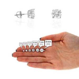 925 Sterling Silver Round Simulated Diamond Solitaire Screw Back Stud Earrings