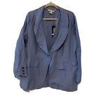WinterSilks Size XL Light Blue Line Silk Blend Ruffle Blazer Long Sleeve Jacket