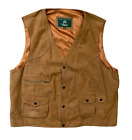 Vintage Orvis Leather Utility Vest Mens XL Dark Tan Snap Button Hunting Fishing