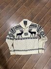 Mens VTG Polo Ralph Lauren Cashmere Moose Reindeer  Cardigan Sweater L