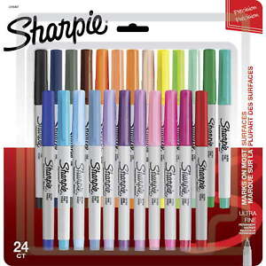 Sharpie Permanent Markers, Ultra Fine Point, Assorted Colors, 24 Count