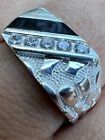 Mens Real Solid 925 Silver Nugget Black Onyx Iced Simulated Diamond Ring Hip Hop