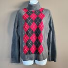 APT. 9 Womens Large 100% CASHMERE Sweater Gray Black Red Argyle Turtleneck Knit