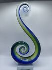 Murano Style Art Glass Colorful Marina Blue and Green Centerpiece, 14 Inches