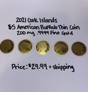 2021 Cook Islands $5 American Buffalo Thin Coin 200 mg .9999 Fine Gold