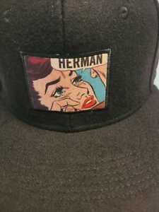 RARE Herman Headwear Black Snapback Crying Girl Spell-Out Logo Hat Cap