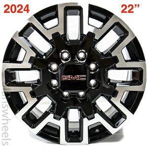 4 New 2024 GMC Sierra 2500 3500 22” Factory OEM Black Machined Wheels Rims