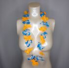 Hawaiian Lei Necklace Crown Bracelets Set Orange & Blue