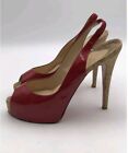 Christian Louboutin Red Patent Leather Sling Back Cork Heels 7.5 38
