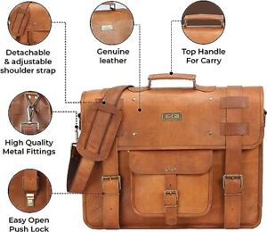 Men's Goat Leather Messenger Real Satchel Bag Genuine Laptop Brown Briefcase Bag