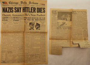 Chicago Daily Tribune 'Nazis Say Hitler Dies' vintage News Article 5/2/1945