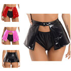 Womens Flare Skirt PU Faux Leather Mini Skirt Streetwear Metallic Latex Clubwear