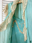 Antique finest silk lingerie robe &  one-piece chemise lace Teal embroidered