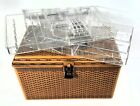 Vintage Wilson Wil-Hold Plastic Sewing Box w 2 Trays - Brown / Gold Basket Weave