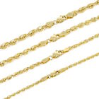 10K Yellow Gold 1.5mm-4mm Laser Diamond Cut Rope Chain Pendant Necklace 16
