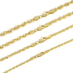 10K Yellow Gold 1.5mm-4mm Laser Diamond Cut Rope Chain Pendant Necklace 16