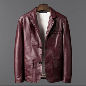 New ListingMen's Regular Fit Button Down Lined Business Lambskin Leather Jacket Blazer