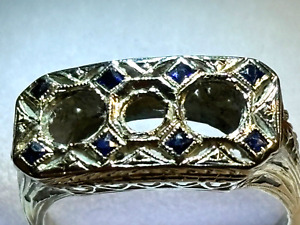 14k white gold antique art deco ring mount sapphire scrap or  fix 3.4 g sz 7