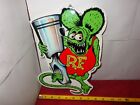 8 x 12 INCH RAT FINK HOLDING PISTON ADVERTISING SIGN DIE CUT HEAVY METAL # 973A