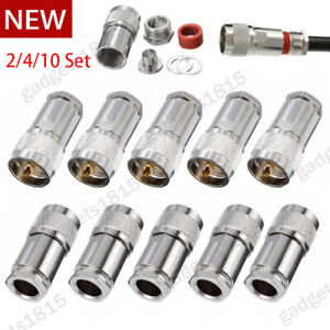 2/4/10Set UHF PL-259 Male Clamp Type RF Connector for RG8/RG213/LMR400 Coax Wire