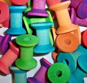 25 Colored Parrot Bird Toy Parts Wood Spools 1-1/8