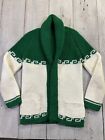 Vintage Cowichan Cardigan Sweater Green White Size Small