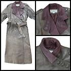 Vtg 80s AVANTI Distressed Leather Trench Coat Women XS Belted Double Breasted