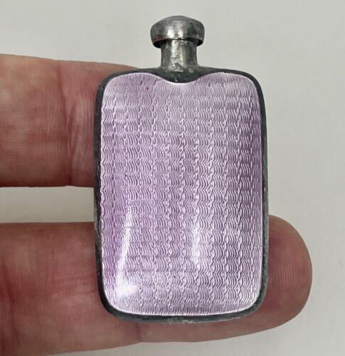 Vintage Sterling Silver Enamel Guilloche Purse Perfume Scent Bottle  -92795