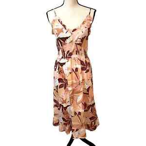 NWOT Sienna Sky Smocked Midi Floral Dress Coral Sundress Sz M