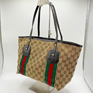 Gucci GG Canvas Leather Chain Tote Bag Brown 211971 Authentic from Japan