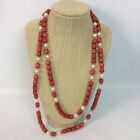Beautiful 14K GSJ Pearl Red Coral Extra Long 49 “ necklace