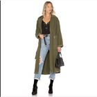 Grlfrnd Size XL Donna Military Trench Coat Cotton Open Front Long Utility Green