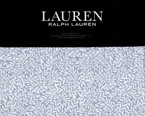 Ralph Lauren Willa Leaf Floral Queen Cotton Extra Deep Sheet Set 4 pc Chambray