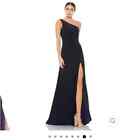 Mac Duggal 26163 Navy One Shoulder Ruched Jersey High Slit Gown 0 NWOT