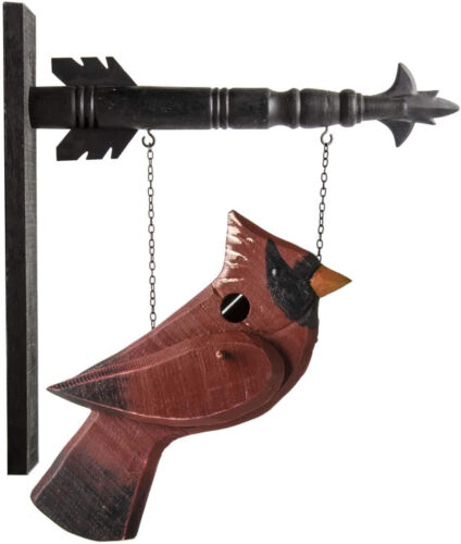 Cardinal Hanging Bird Feeder, Outdoor Decor, Wooden, Red