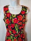 Vintage Sag Harbor Red Floral Faux Wrap Sleeveless Dress with Tie Size 10