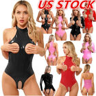 US Women's Wet Look Bodysuit Lingerie Hollow Out Open Crotch One-Piece,Babydoll