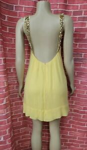 BCBGMAXAZRIA Silk Yellow Gold Sequined Women's Mini Dress Size 0 #CB1