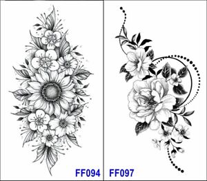 Sunflower Flowers Rose Crescent Moon Sun Totem Feather Butterfly Body Tattoo