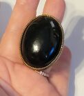 GOTH Size 6- Large Black & Bronze-tone Ring-  Oval Lucite Fashion Ring- 1.75