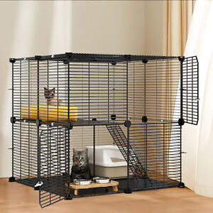 Cat Cage 2 Tier Indoor Cat Enclosures Kitten Cage DIY Pet Playpen for 1-2 Cats