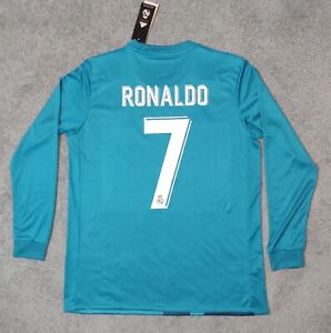 Real Madrid 2017/2018 Ronaldo #7 3rd Kit Long Soccer Jersey Adidas New Teal M