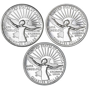 2022 P D S American Women Quarter Maya Angelou BU 3 Coin Set CN-Clad