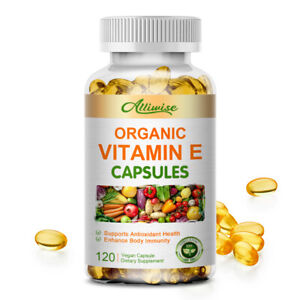 Organic Vitamin E Capsules Supplement for Hair Skin Nail Face Eye Health Vegan