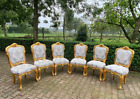 Blue Damask Dining Chairs: Set of 6 French Louis XVI Baroque Rococo Beech Chairs